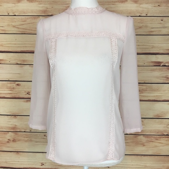 LC Lauren Conrad Tops - Lauren Conrad Runway Sheer Pink Long Sleeve Blouse